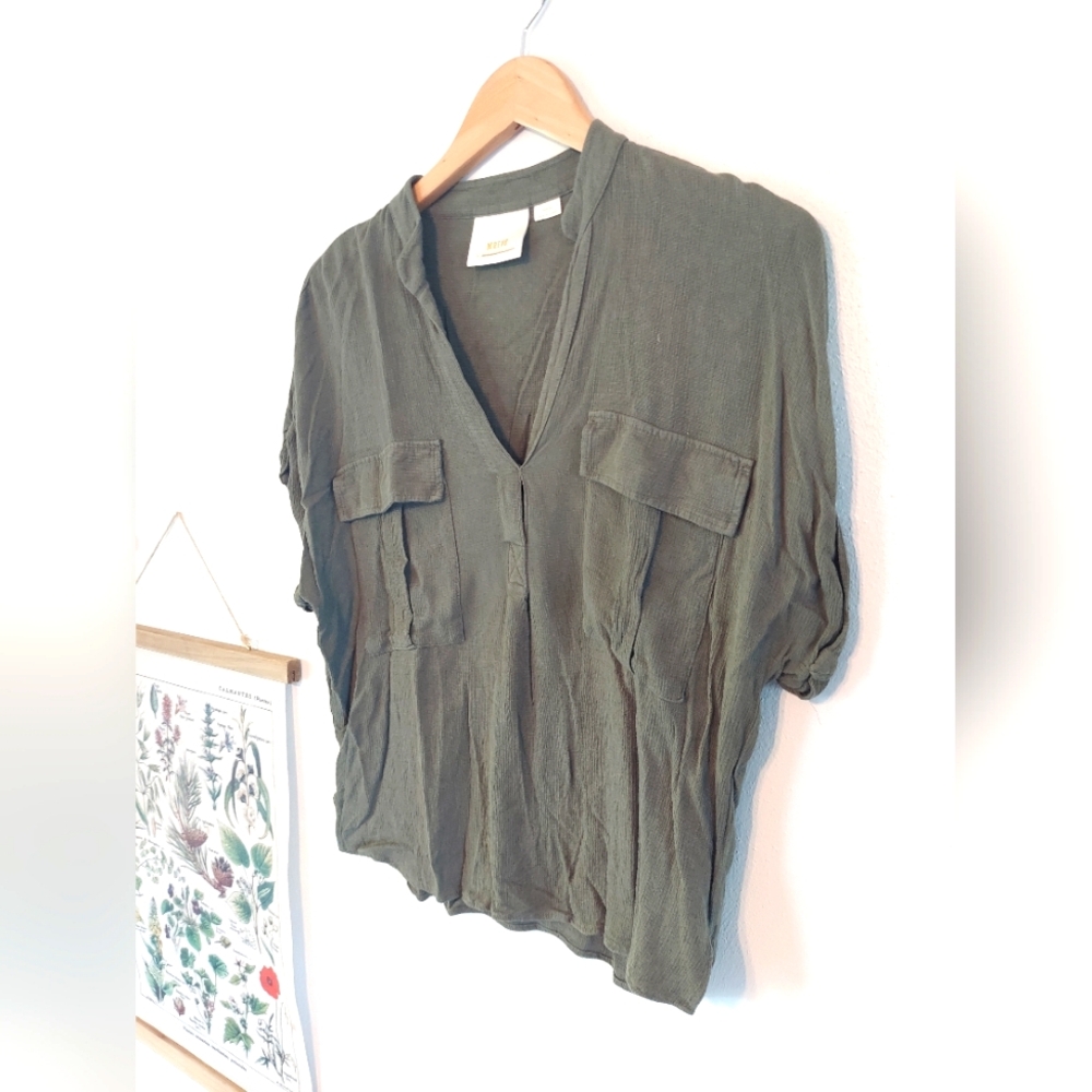 Maeve Olive Utility V-Neck Blouse
